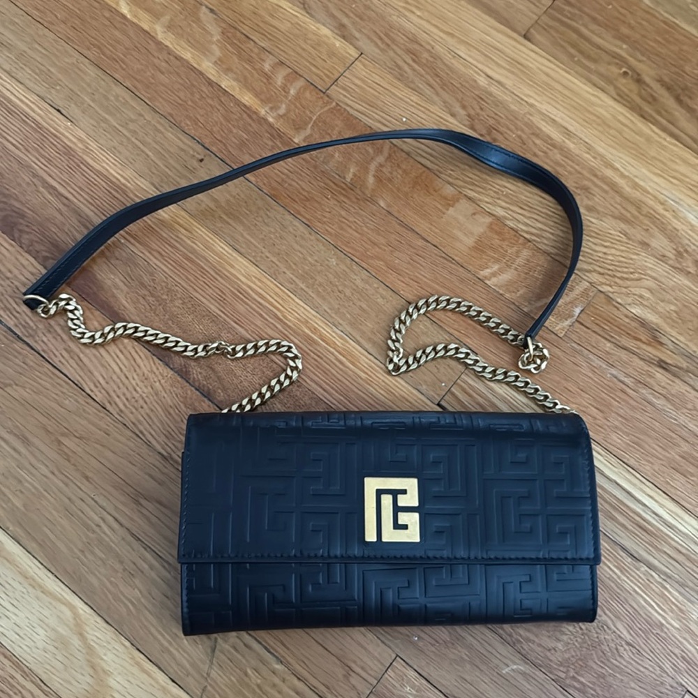 Balmain Black and Gold Crossbody Bag with Quilted Design